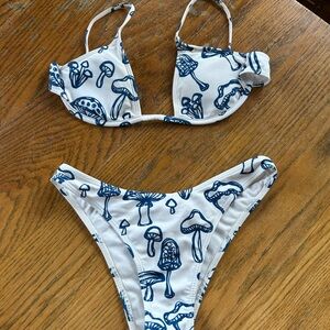 ROMWE White Bikini with Navy Mushroom Motif